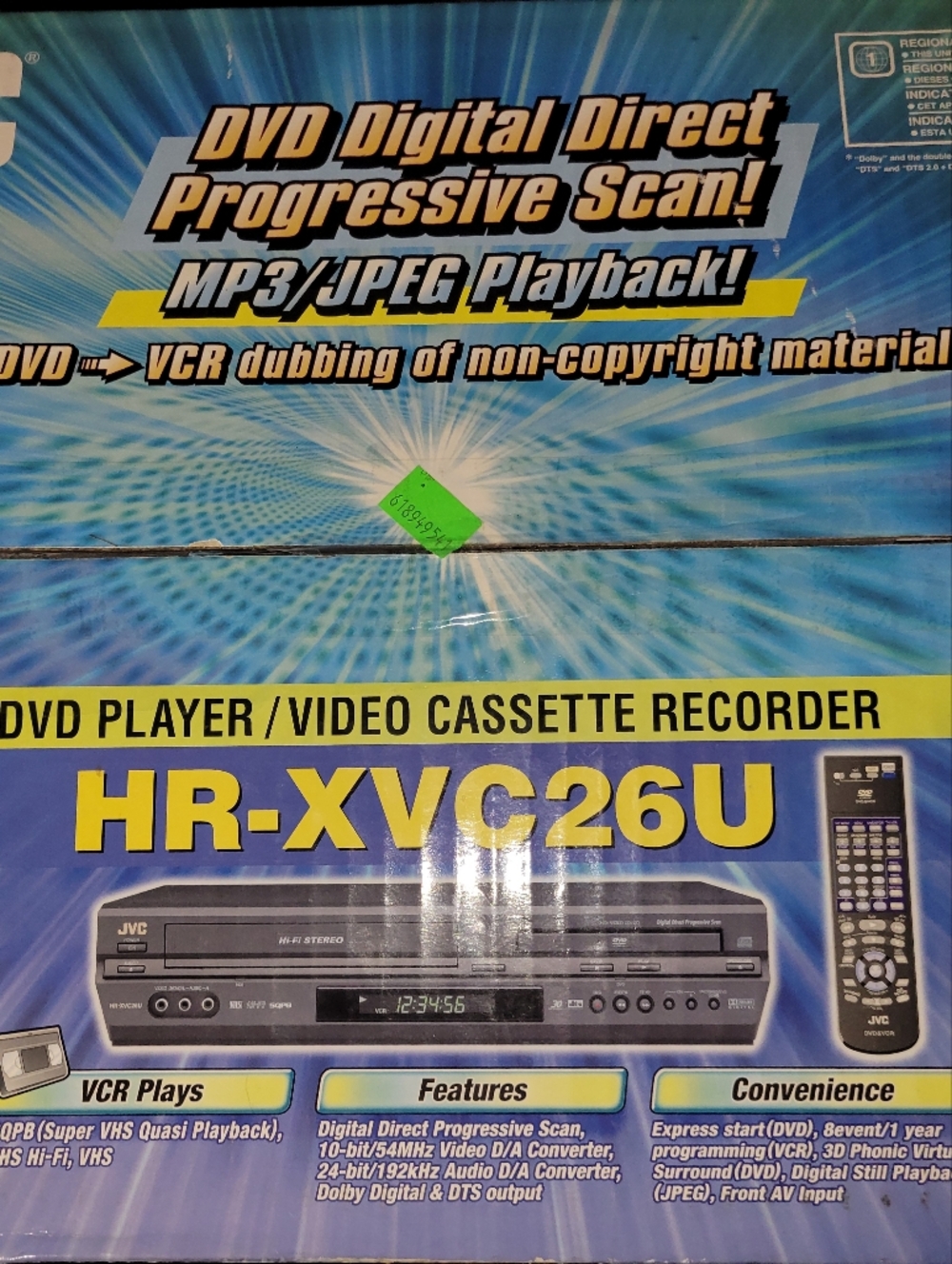 HR-XVC26U Black DVD Player & VCR Combo New In Box Opened For Pictures Only